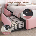 Full LED Velvet Bed Frame with 2 Storage Drawers&Hidden Headboard, Upholstered - Image 6