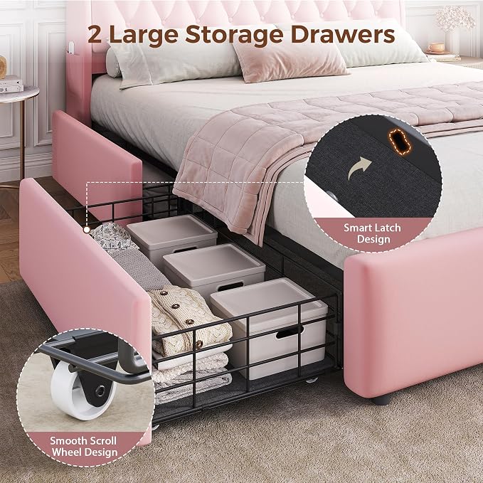Queen LED Velvet Bed Frame - Image 6