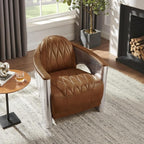 Art Leon Genuine Leather Accent Chair, Mid Century Industrial Armchair - Image 9