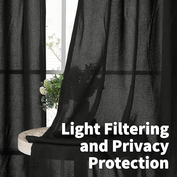 YoungsTex Linen Black Curtains 84 Inch Length 2 Panels - Image 2
