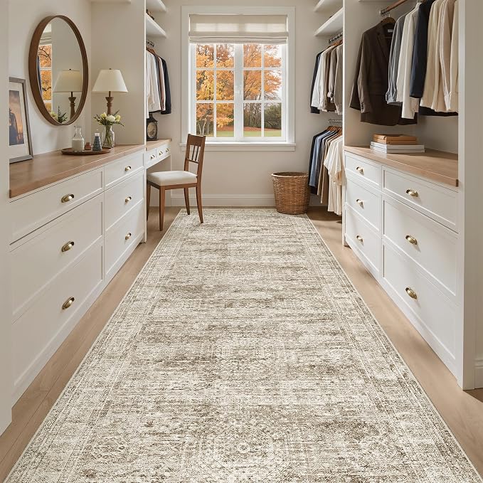 Soalmost Washable 4x12 Hallway Runner Rug Non-Slip Kitchen Entry Rugs Brown | - Image 3