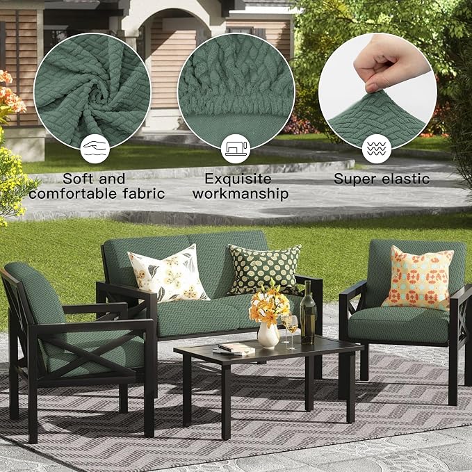 8Pcs Outdoor Cushion Covers, Elastic Patio Cushion Covers | Washable, - Image 4