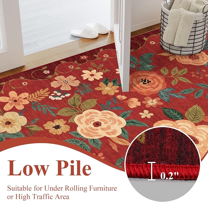 DUKINO 5x7 Area Rugs, Floral Washable Rug - Image 7