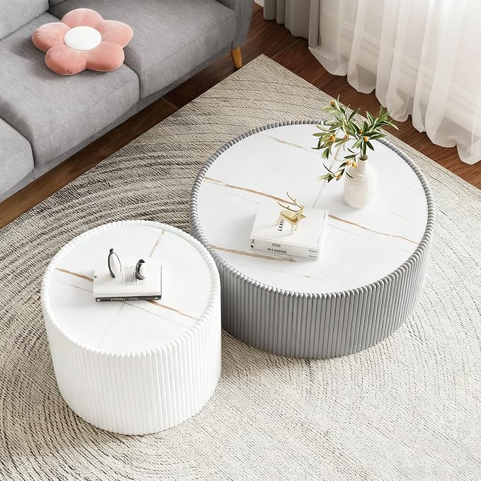 2-Piece Round Nesting Coffee Table Set, 29.52" Marble Coffee Table and End - Image 4