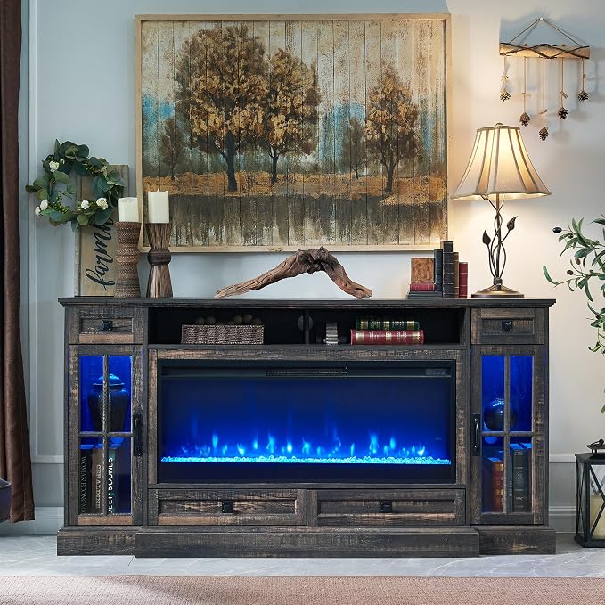 OKD Fireplace TV Stand for 80 Inch TV, Farmhouse Entertainment Center - Image 2