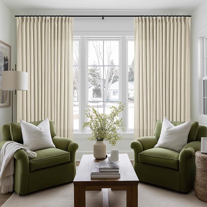 Extra Wide Pinch Pleat 100 x 96 Inch Linen Semi Sheer Curtains 1 Panel | - Image 7