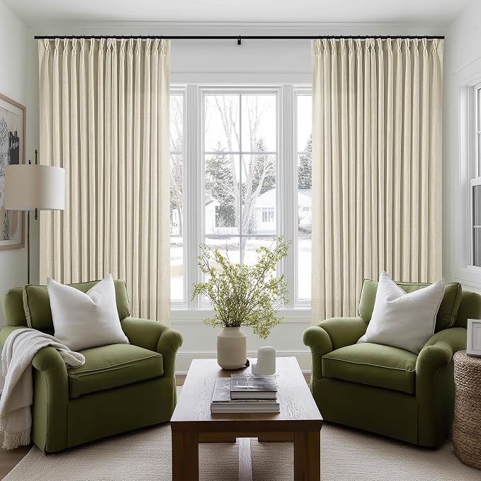 Extra Wide Pinch Pleat 100 x 102 Inch Linen Semi Sheer Curtains 1 Panel | by Twodrapes