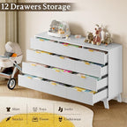 BORNOON 57" Wide Dresser for Bedroom, 12-Drawer Fluted Dresser - Image 3