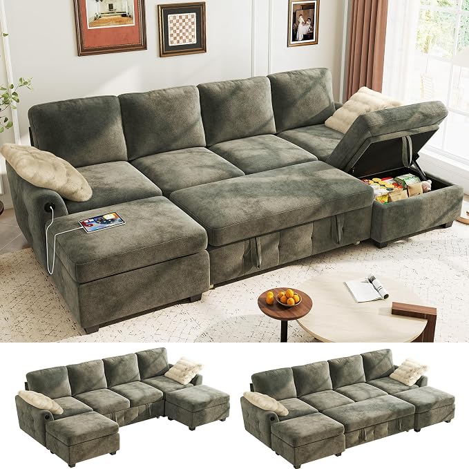 Ihanherry L-Shaped Sectional Sofa Bed, 6-Seater Convertible Pull Out Sleeper by iHanHerry