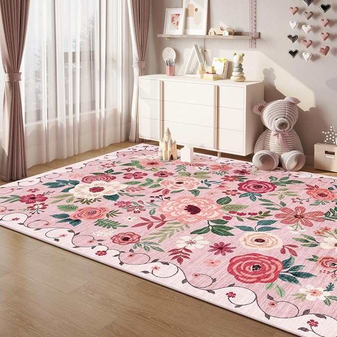 DUKINO 6x9 Area Rugs, Floral Washable Rug - Image 7