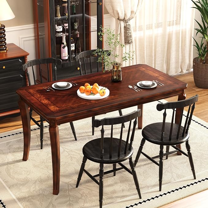 59”Farmhouse Dining Table with Carved Legs, Rectangular Kitchen Table - Image 3