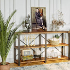 IRONCK Bookshelf Double Wide 55 in 3-Tier, Industrial Bookcases, Wood and Metal - Image 3