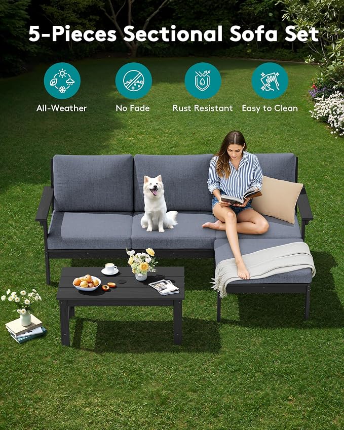 SERWALL Outdoor Sectional Sofa Set, 5-piece Outdoor Modula Couch Set - Image 3