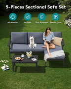 SERWALL Outdoor Sectional Sofa Set, 5-piece Outdoor Modula Couch Set - Image 3