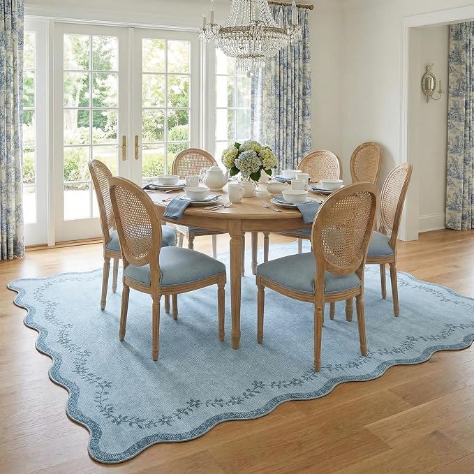 GarveeHome 4x6 Scalloped Washable Area Rug Blue Nursery Kids Bedroom Rug | Soft - Image 3