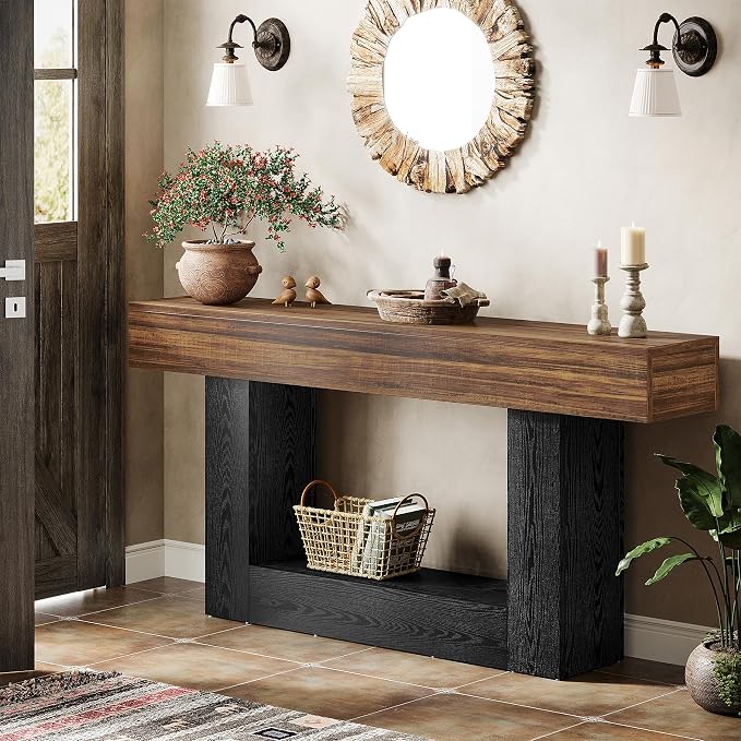 Tribesigns 63" Console Table, Farmhouse 2-Tier Entryway Table - Image 9