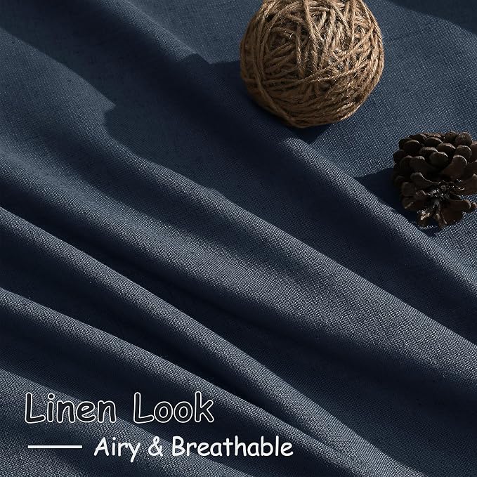 Vintage Blue Linen Curtains 102 Inches Long Rod Pocket Back Tab Drapes 2 Panels - Image 5