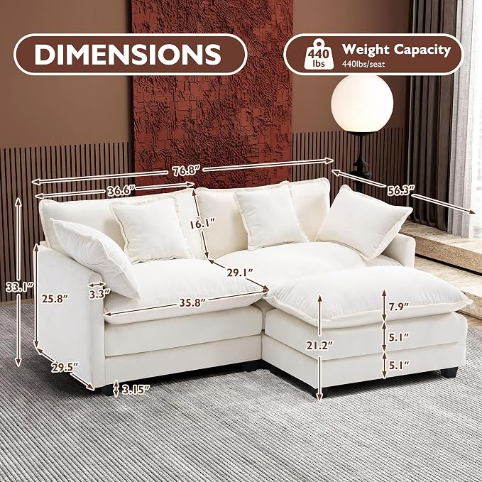 Ihanherry 77" L Shaped Modern Sofa Modular Sectional Cloud Couch - Image 2