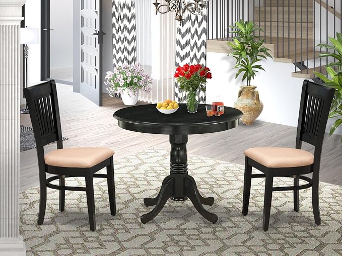 East West Furniture ANVA3-BLK-C 3 Piece Modern Dining Table Set Contains a - Image 2