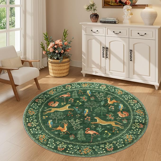 DUKINO 4ft Round Rug, Washable Animal Small Round Area Rug Non Slip, - Image 5