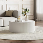 White Marble Round Coffee Table, 29.52" Fluted Coffee Table by Henf