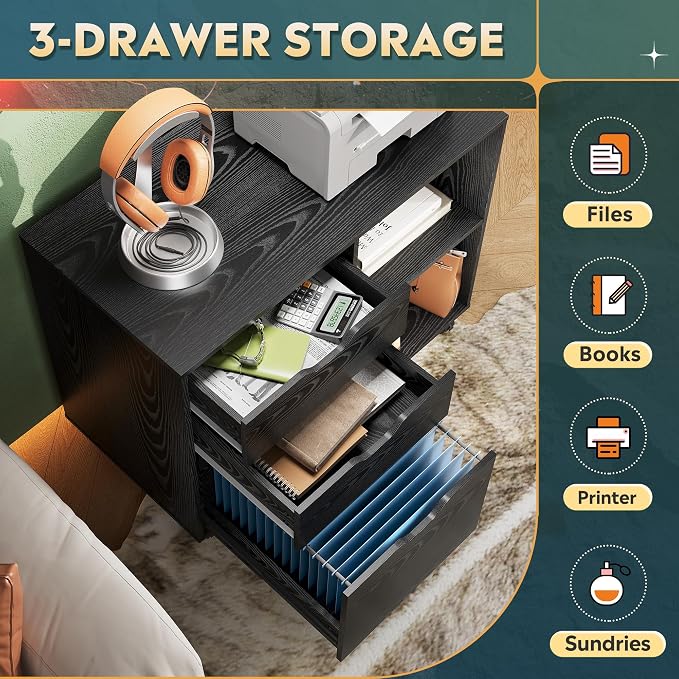 DEVAISE 3-Drawer Wood File Cabinet, Mobile Lateral Filing Cabinet, Printer Stand - Image 4