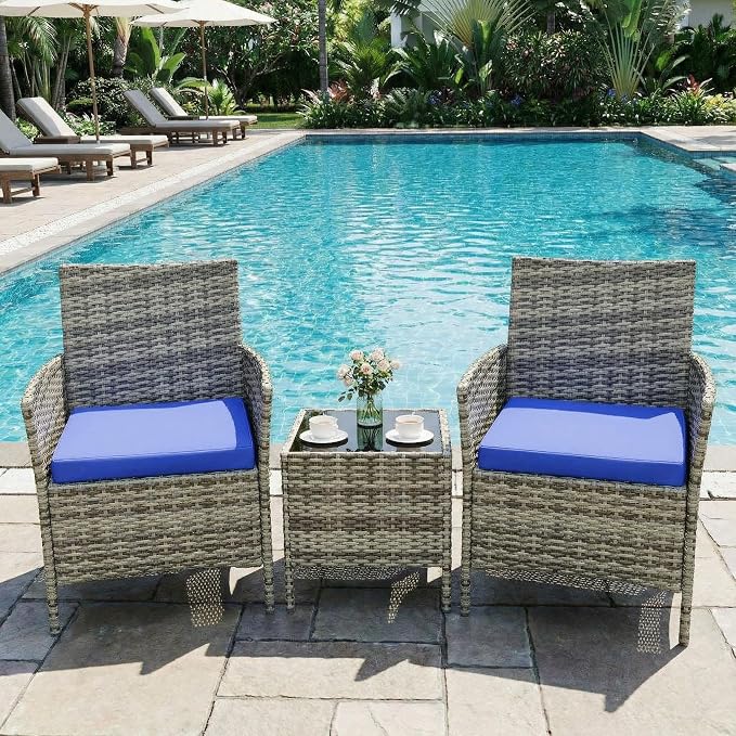 GarveeHome 3-Piece Patio Bistro Set, PE Rattan Outdoor Conversation Furniture by GarveeHome