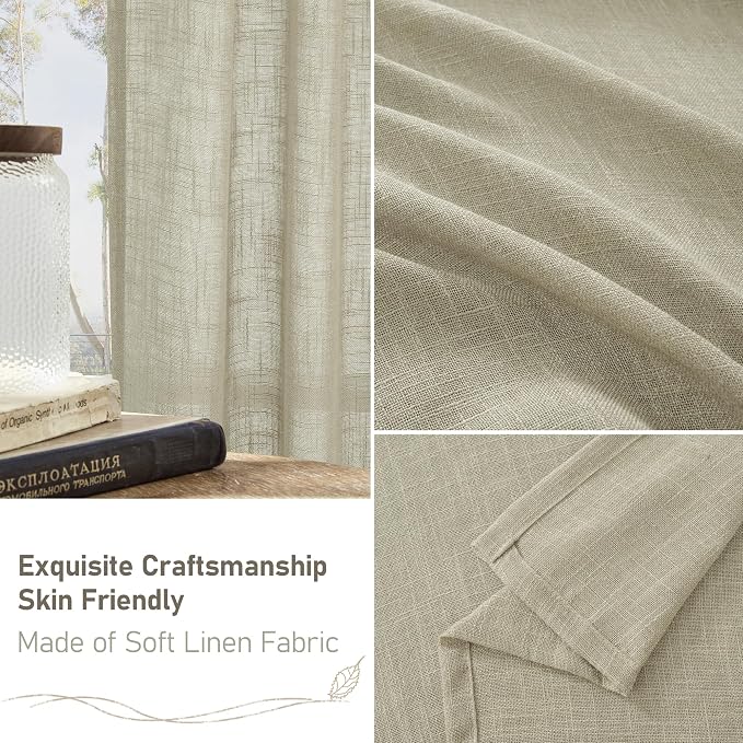 Oatmeal Sheer Linen Curtains for Living Room 2 Panels Set, 95 Inch Light - Image 7