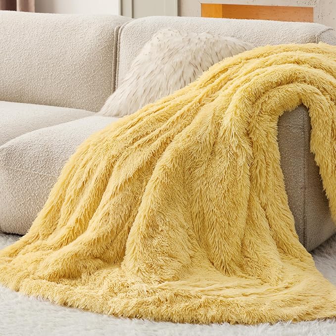 Bedsure GentleSoft Fuzzy Sherpa Faux Fur Twin Blanket Yellow Cozy Gifts - Image 8