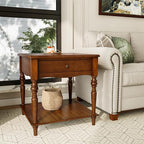 Large End Table with Drawer and Storage Shelf, Solid Wood Sofa Side Table by MODERION-YourHomeSoulMate