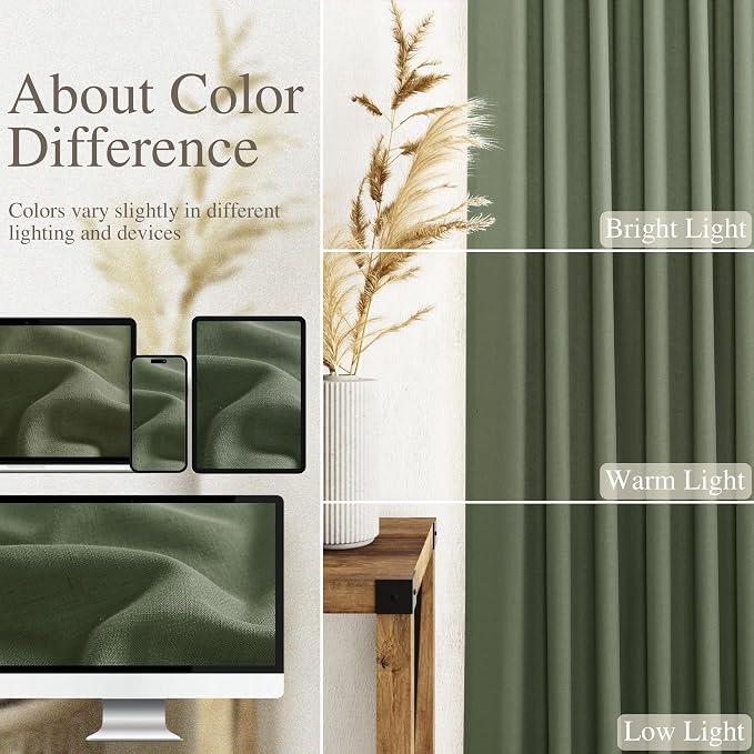 Forest Green Linen Curtains 108 Inches Long - Image 2