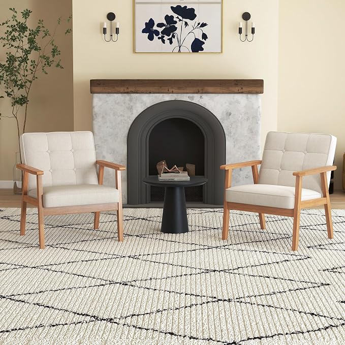 Modern Accent Chairs Set of 2, Upholstered Linen Fabric Leisure Chairs - Image 3