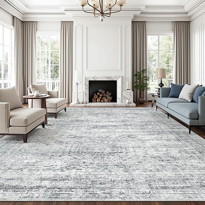 Soalmost 10x14 Area Rugs for Living Room Washable Rug Non-Slip Grey | Large by Soalmost