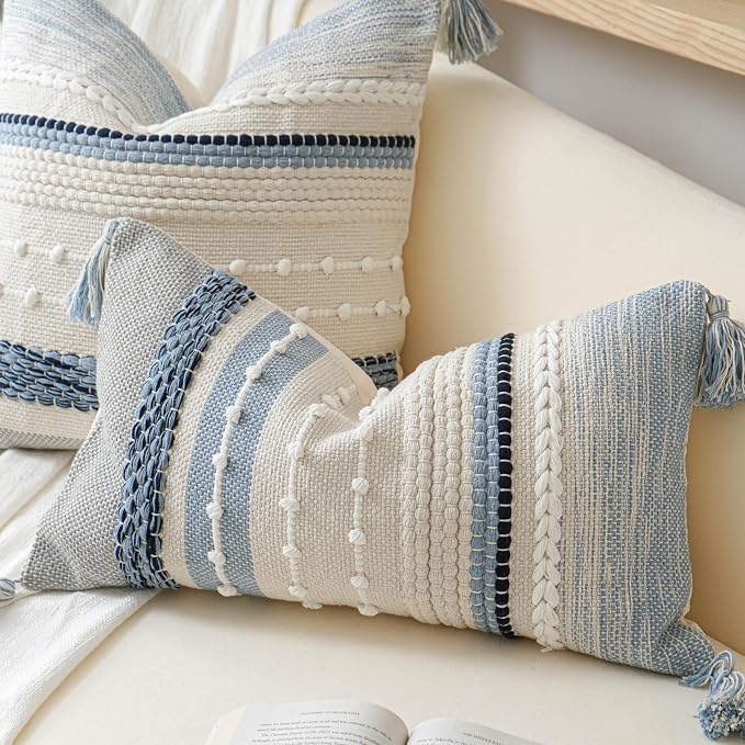 Coastal Blue Boho Decorative Throw Pillow Cover 20x20 Modern Bohemian Accent - Image 8