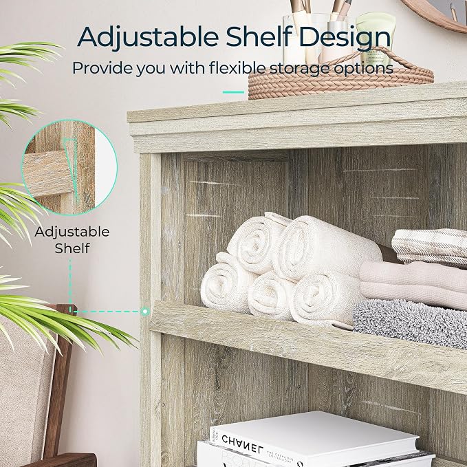 LINSY HOME 3-Tier Bookshelf, Small Wood Display Storage Shelves Farmhouse - Image 5