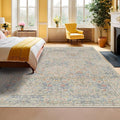 Washable Light Blue Non Slip Bedroom Rug, 8x12 Large Area Rug by HazoHaus