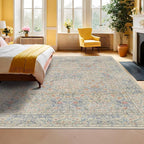 Washable Light Blue Non Slip Bedroom Rug, 8x12 Large Area Rug by HazoHaus