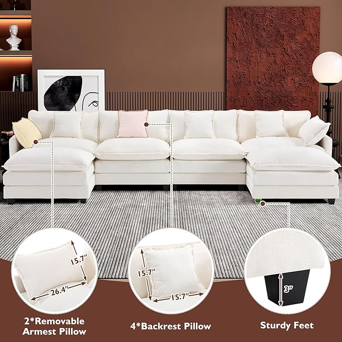 Ihanherry 146" U-Shaped Modern Sofa Modular Sectional Cloud Couch - Image 6