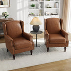 Pia Ricco Set of 2 Faux Leather Accent Chairs, High Back Wingback Armchairs - Image 6
