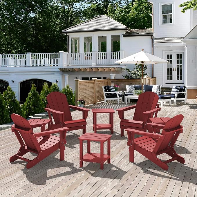SERWALL Double Adirondack Side Table Set of 4, End Table- Red - Image 8