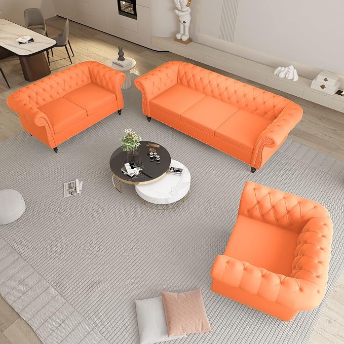 QHITTY 3 Piece Living Room Set, Sectional Chesterfield Sofa Chair Contemporary - Image 7