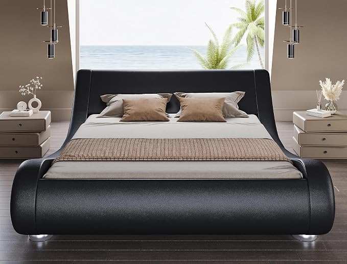 SHA CERLIN Full Size Upholstered Bed Frame, Deluxe Low Profile Sleigh Bed - Image 3