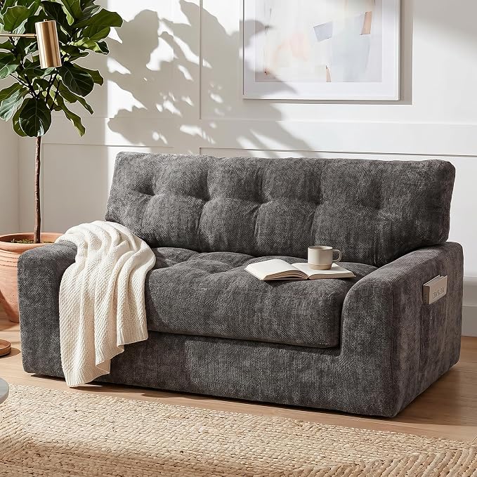 MONVANE 55.5" Convertible Loveseat Sofa, 2-in-1 Boneless Sleeper Sofa Bed Futon - Image 2