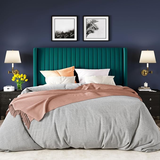 Allewie Queen Size Bed Frame/Velvet Upholstered Platform Bed/Vertical Channel - Image 3