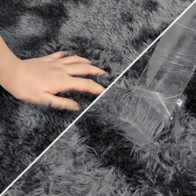 Small Tie-Dyed Area Rug for Bedroom 3x5 Mini Black Grey Fluffy Rug Mat Bedside - Image 6