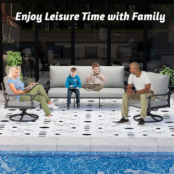 HOMREST Patio Furniture Sets 4 PCS Outdoor Metal Conversation Sets, 360 Degree - Image 7