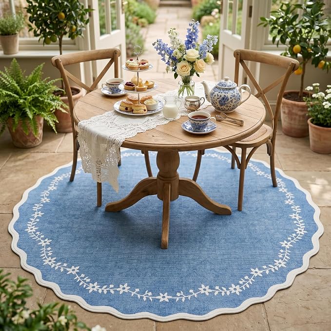 GarveeHome Round Rugs 4ft Scalloped Washable Small Circle Rug - Image 2