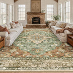 RELEANY Washable Area Rug, Large 9'x12', Brick/Brown/Green | Non-Slip, Water - Image 2