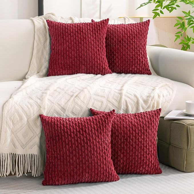 Set of 4 Burgundy Decorative Throw Pillow Covers 20x20 Inch Corduroy Pillow - Image 2