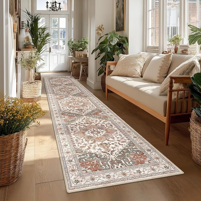 Yamaziot Washable Runner Rug, 2x10 Non-Slip Boho Hallway Kitchen Rug | Stain - Image 5